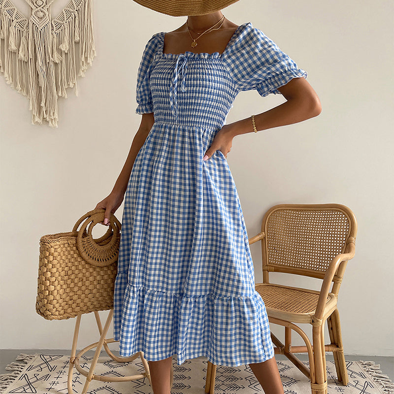 Kira Plaid Square Neck Midi Dress Dresses Claire & Clara