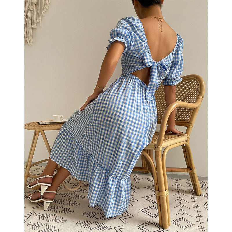 Kira Plaid Square Neck Midi Dress Dresses Claire & Clara