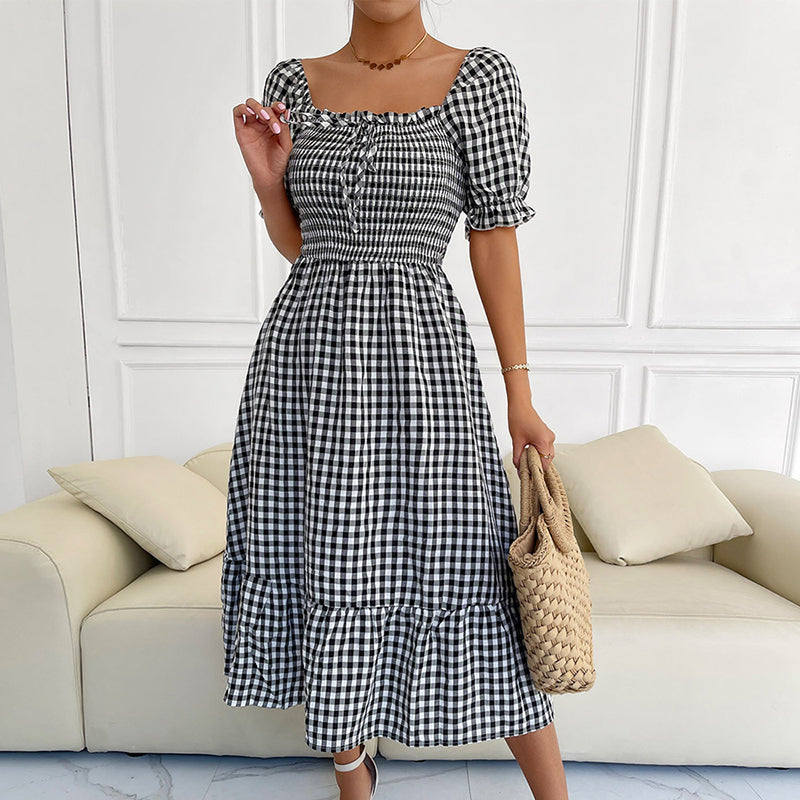 Kira Plaid Square Neck Midi Dress Dresses Claire & Clara Black S