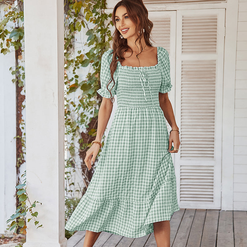Kira Plaid Square Neck Midi Dress Dresses Claire & Clara Green S