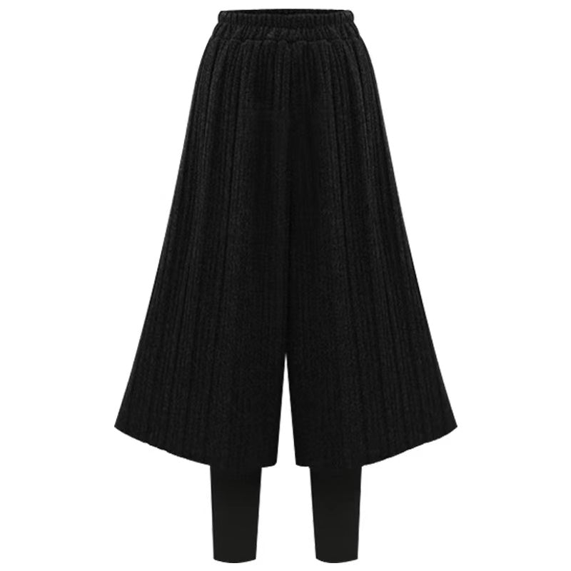 Leona Thicken Fleece Wide-Leg Knitted Leggings Bottoms > Leggings > Fleece Leggings > Fleece- lined Leggings > Leggings for Women > Best Leggings for Women > Thick Leggings > Skirt Leggings > Winter Skirt > Wide-Leg Leggings > Knitted Leggings Claire & Clara Black US 2