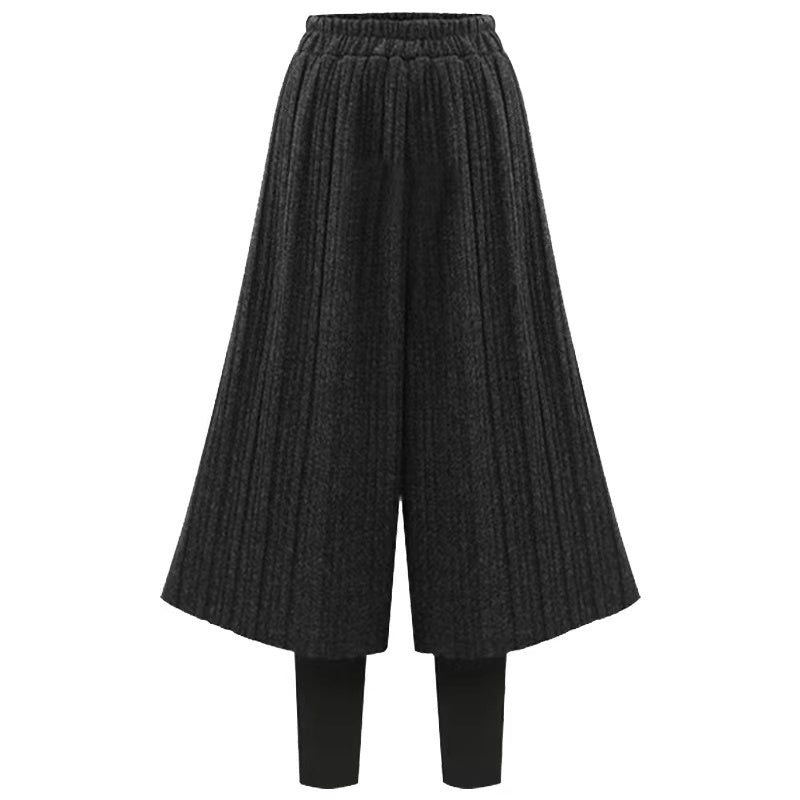 Leona Thicken Fleece Wide-Leg Knitted Leggings Bottoms > Leggings > Fleece Leggings > Fleece- lined Leggings > Leggings for Women > Best Leggings for Women > Thick Leggings > Skirt Leggings > Winter Skirt > Wide-Leg Leggings > Knitted Leggings Claire & Clara Dark Grey US 2