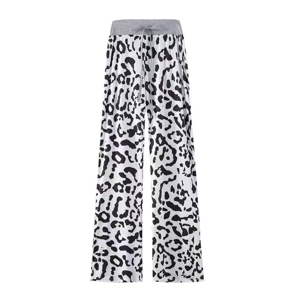 Leopard & Plaid Casual Stretch Wide Leg Pants Bottoms Claire & Clara White Leopard US 2