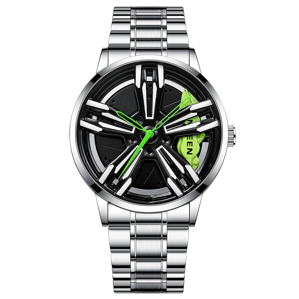 LIGHTENING Wheel Hub Conceptual Watch Watches Claire & Clara Lamborghini Green Silver Wheel Hub