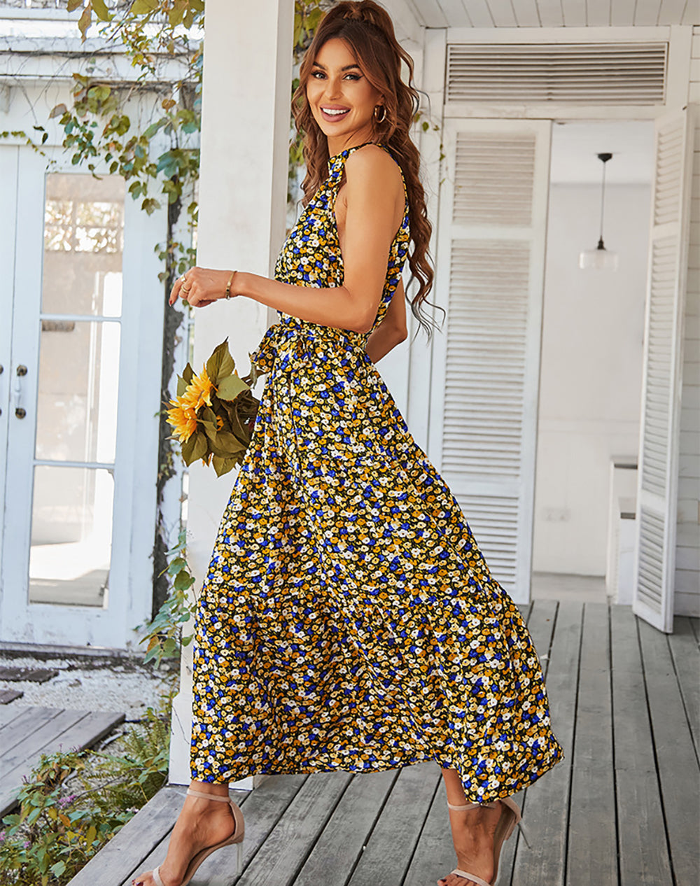 Lillian Boho Halter Neck Floral Dress Dresses Claire & Clara