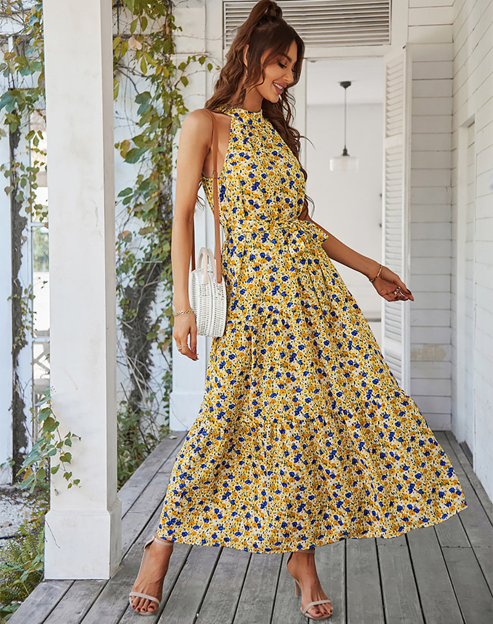 Lillian Boho Halter Neck Floral Dress Dresses Claire & Clara