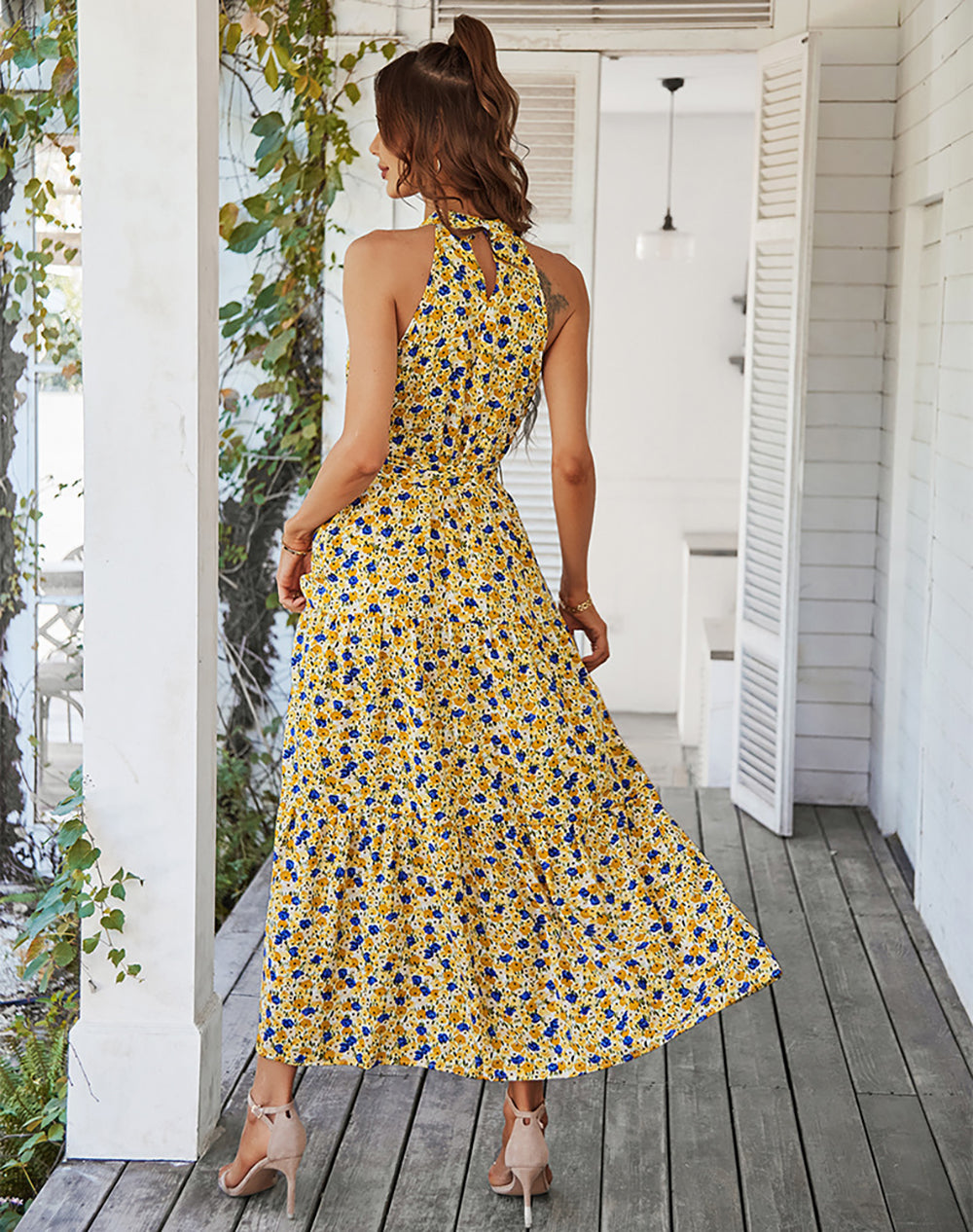 Lillian Boho Halter Neck Floral Dress Dresses Claire & Clara