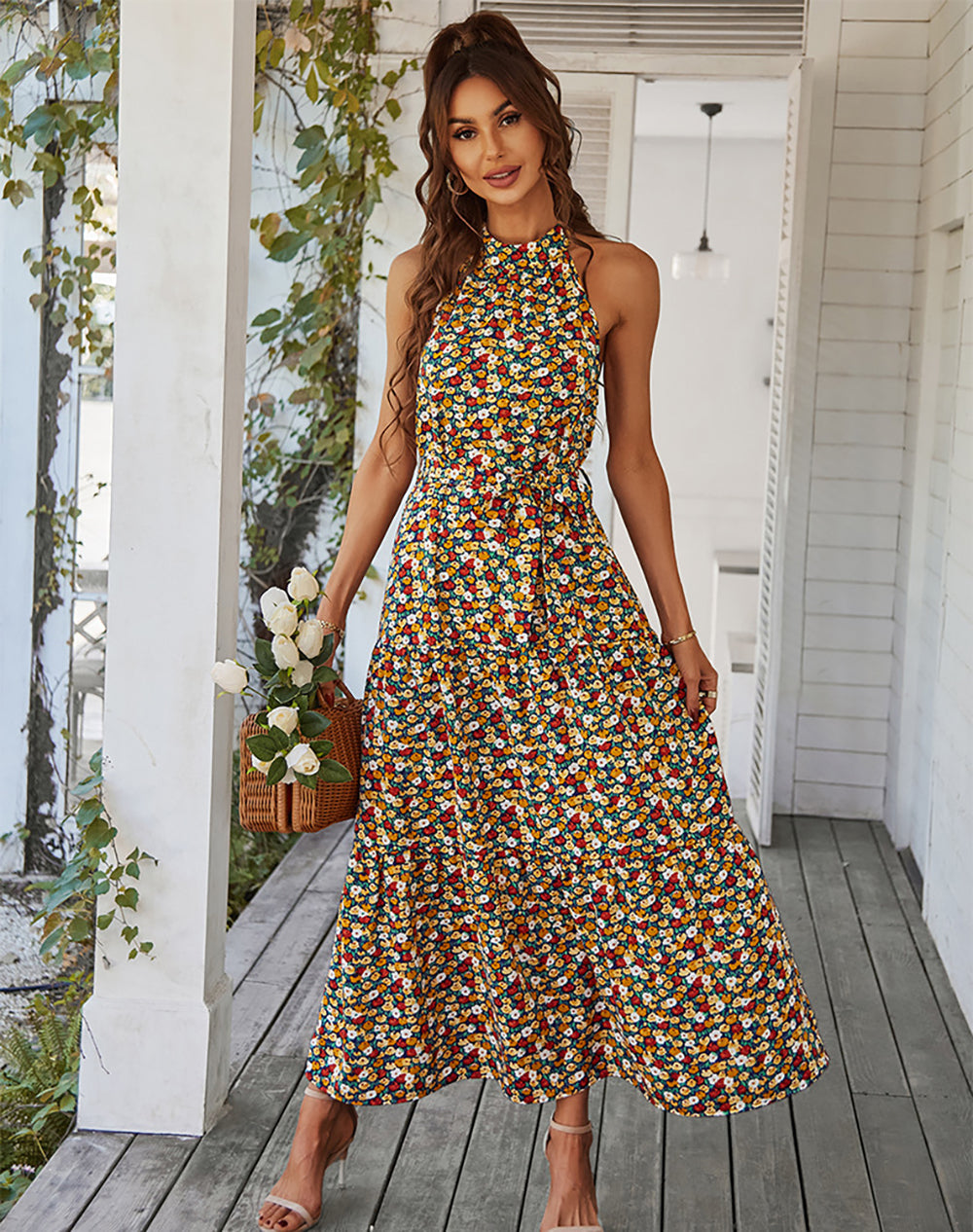 Lillian Boho Halter Neck Floral Dress Dresses Claire & Clara