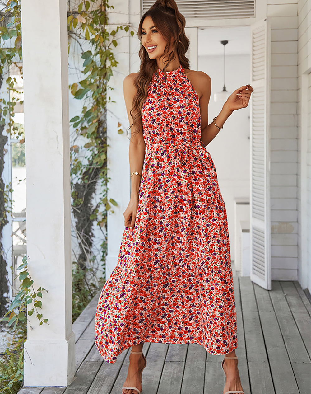 Lillian Boho Halter Neck Floral Dress Dresses Claire & Clara