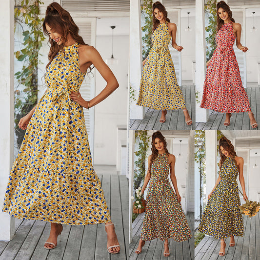 Lillian Boho Halter Neck Floral Dress Dresses Claire & Clara