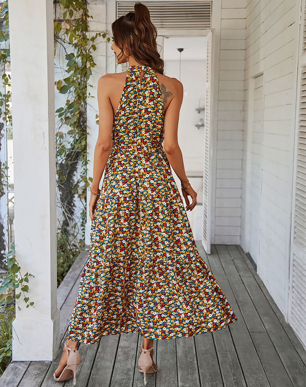 Lillian Boho Halter Neck Floral Dress Dresses Claire & Clara