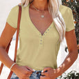 Lily Buttoned V-Neck Summer Top Top Claire & Clara Beige S