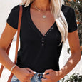 Lily Buttoned V-Neck Summer Top Top Claire & Clara Black S