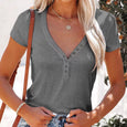 Lily Buttoned V-Neck Summer Top Top Claire & Clara Grey S
