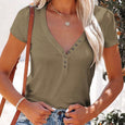 Lily Buttoned V-Neck Summer Top Top Claire & Clara Khaki S