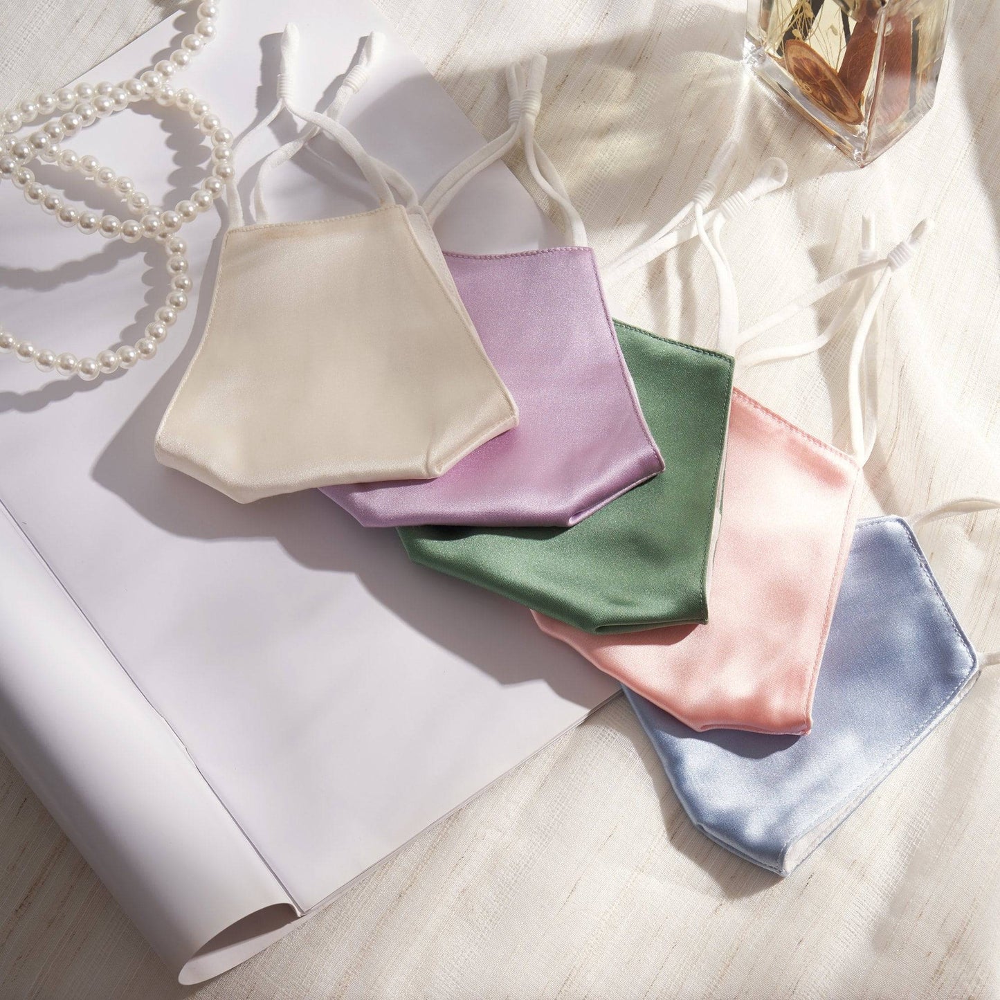 Lily Satin Face Mask Face Covering > facemask > satin facemask > washable facemask > cloth facemask > facemask with filter pocket > bridal facemask > facemask for wedding Claire & Clara