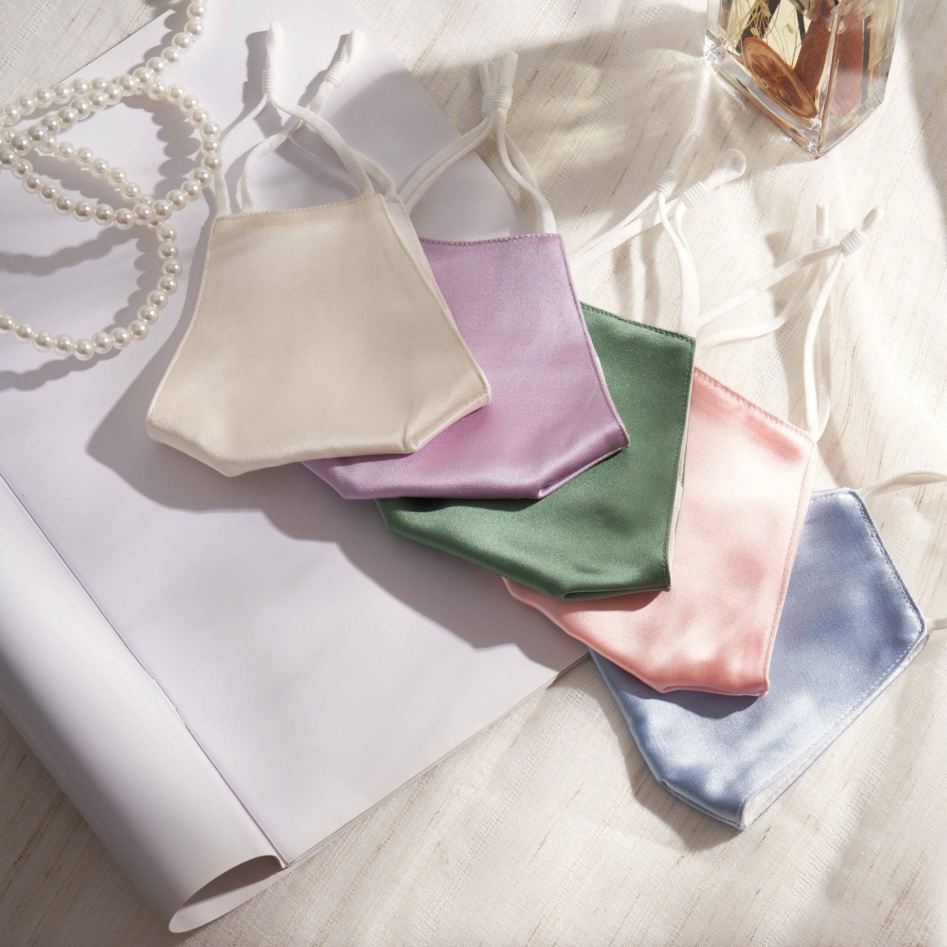 Lily Satin Face Mask Face Covering > facemask > satin facemask > washable facemask > cloth facemask > facemask with filter pocket > bridal facemask > facemask for wedding Claire & Clara