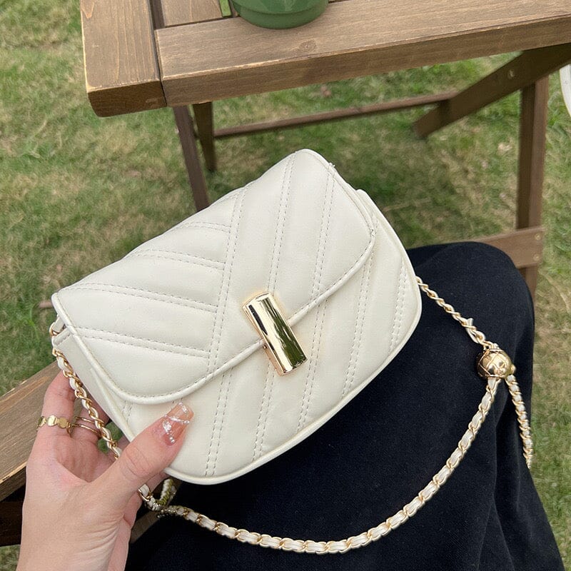 Lucie Lock Chain Crossbody Small Square Bag Bag Claire & Clara White