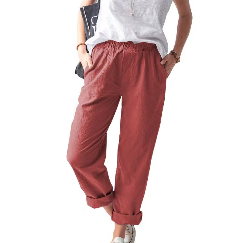 Lulu Basic High Waist Straight Pants Bottoms Claire & Clara Red US 4