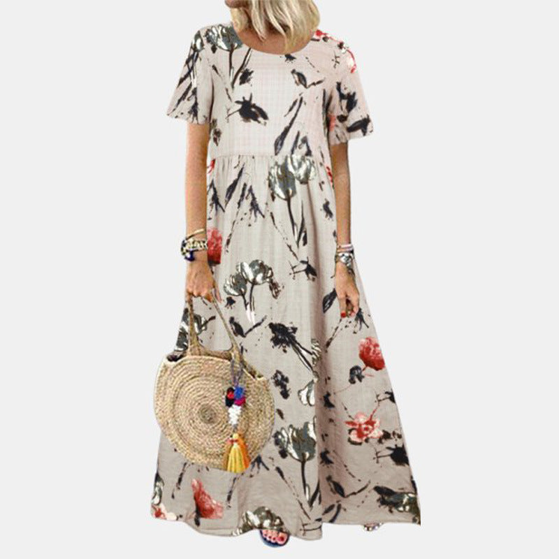 Lydia Printed Casual Floral Maxi Dress Dresses Claire & Clara Beige S