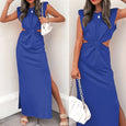 Lyla Side Cutout Padded Shoulder Maxi Dresses Dresses Claire & Clara