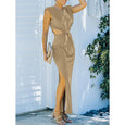 Lyla Side Cutout Padded Shoulder Maxi Dresses Dresses Claire & Clara