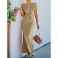 Lyla Side Cutout Padded Shoulder Maxi Dresses Dresses Claire & Clara