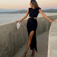 Lyla Side Cutout Padded Shoulder Maxi Dresses Dresses Claire & Clara