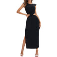 Lyla Side Cutout Padded Shoulder Maxi Dresses Dresses Claire & Clara