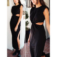 Lyla Side Cutout Padded Shoulder Maxi Dresses Dresses Claire & Clara