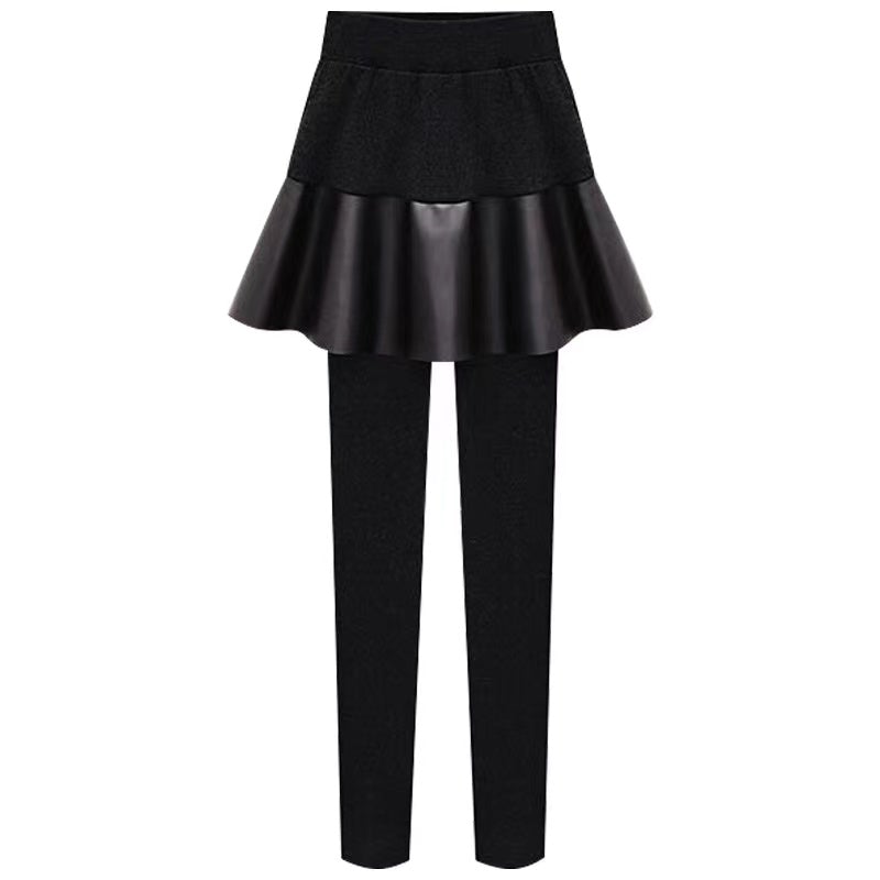 Michelle Leather Warm Fleece Pleated Skirt Leggings Bottoms Claire & Clara Black US 4