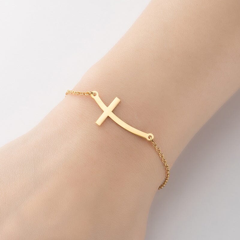 Minimalistic Cross Bracelet Bracelet Claire & Clara Curved Style Gold