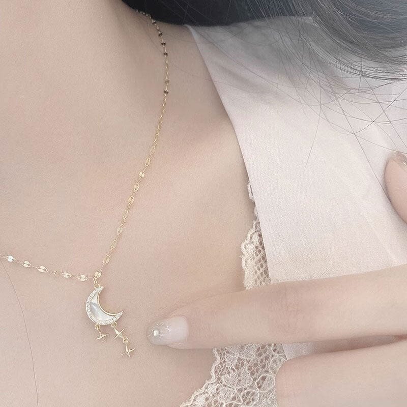 MOP Moon Star Diamond Necklace Necklace Claire & Clara