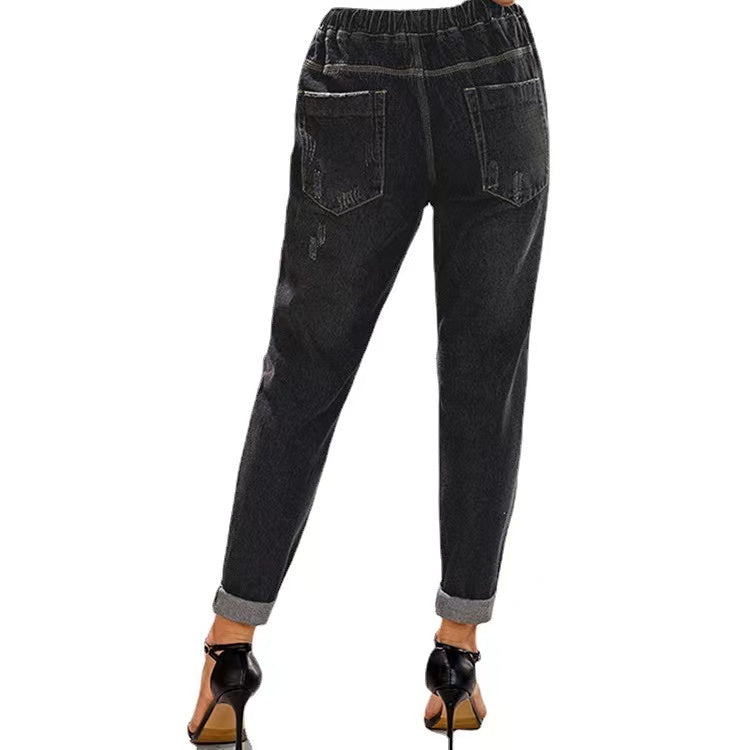 Nancy Ripped Casual Vintage Lace Up Denim Pants Bottoms Claire & Clara