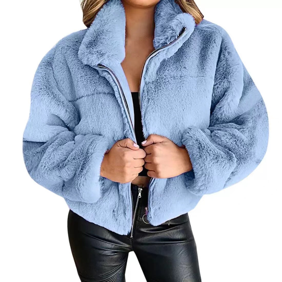 Oliver Fluffy Cropped Overcoat Outerwear Claire & Clara Blue S