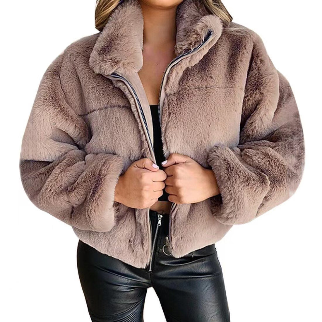 Oliver Fluffy Cropped Overcoat Outerwear Claire & Clara Khaki S