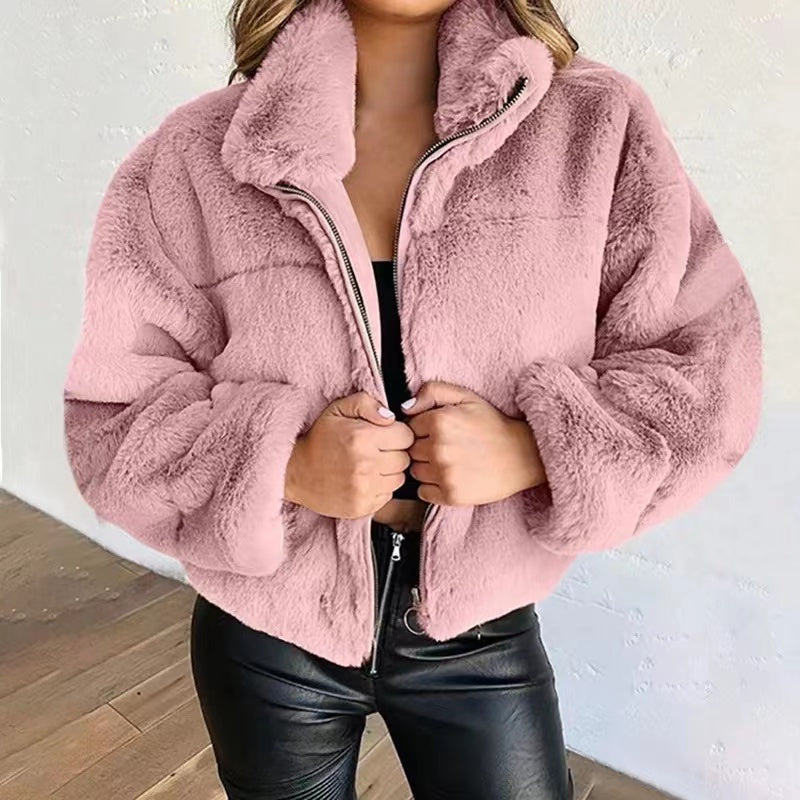 Oliver Fluffy Cropped Overcoat Outerwear Claire & Clara Pink S