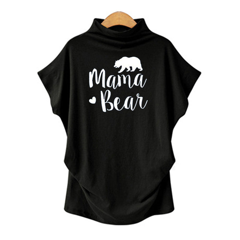 Olivia Mama Bear Turtleneck Casual Tee Top Claire & Clara Black S