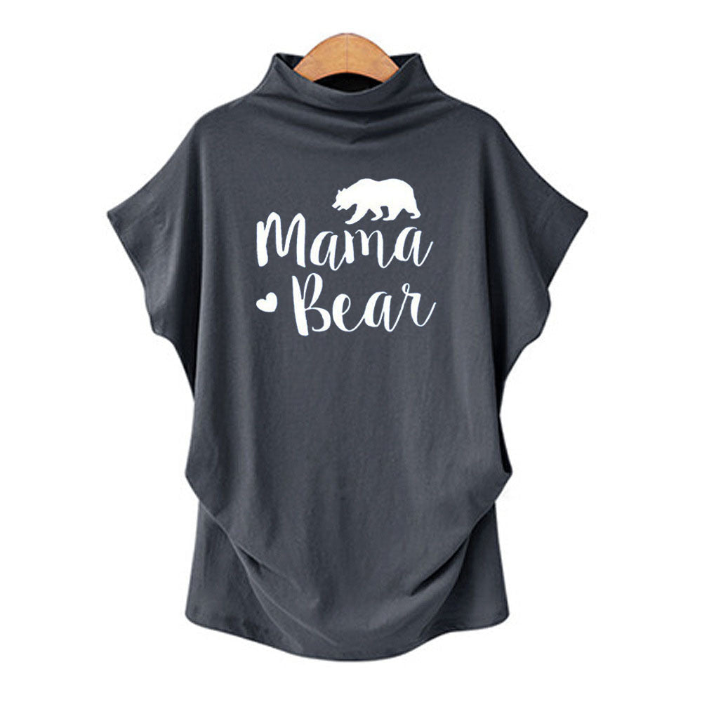 Olivia Mama Bear Turtleneck Casual Tee Top Claire & Clara Dark Grey S