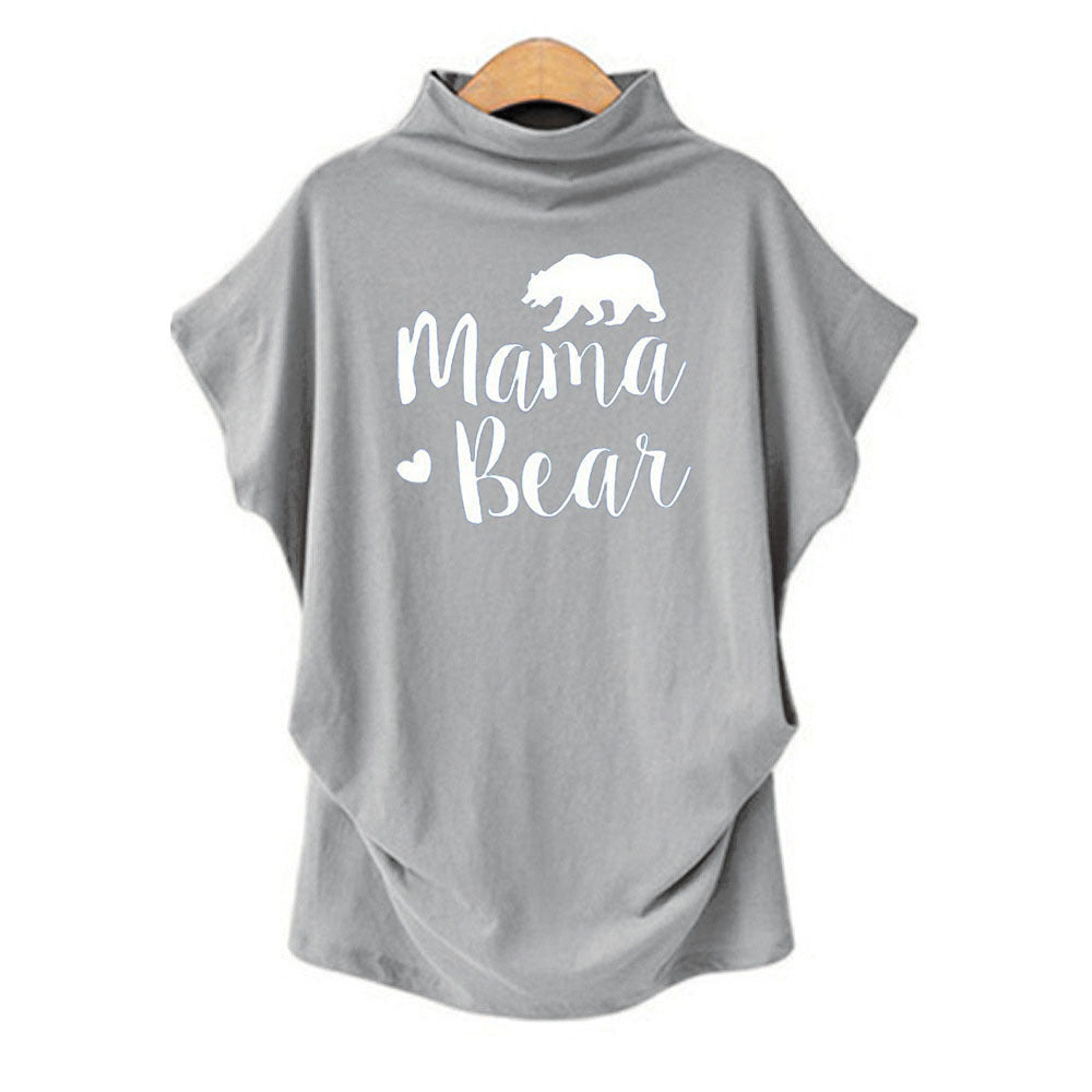 Olivia Mama Bear Turtleneck Casual Tee Top Claire & Clara Light Grey S