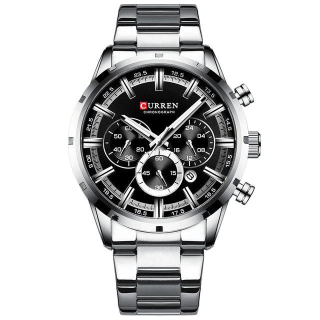 ONLYOU Steel Waterproof Quartz Chronograph Watch Watches Claire & Clara Silver Black