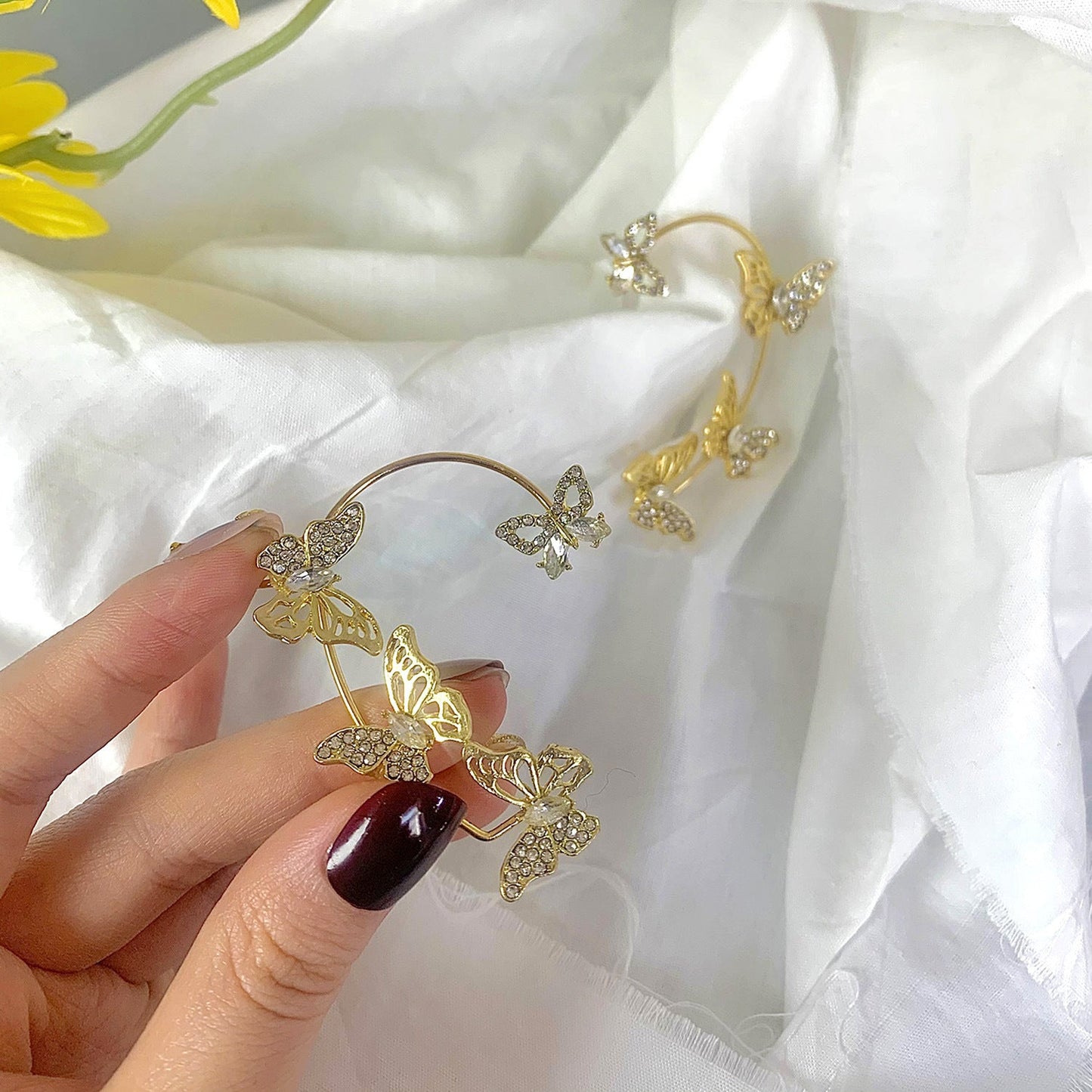 Openwork Silver Butterfly Earrings Earrings Claire & Clara Gold Left