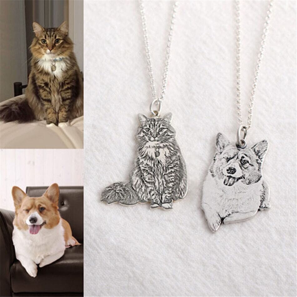 Pet Photo DIY Personalized Laser Stainless Steel Keychain & Necklace Necklace Claire & Clara Silver Necklace