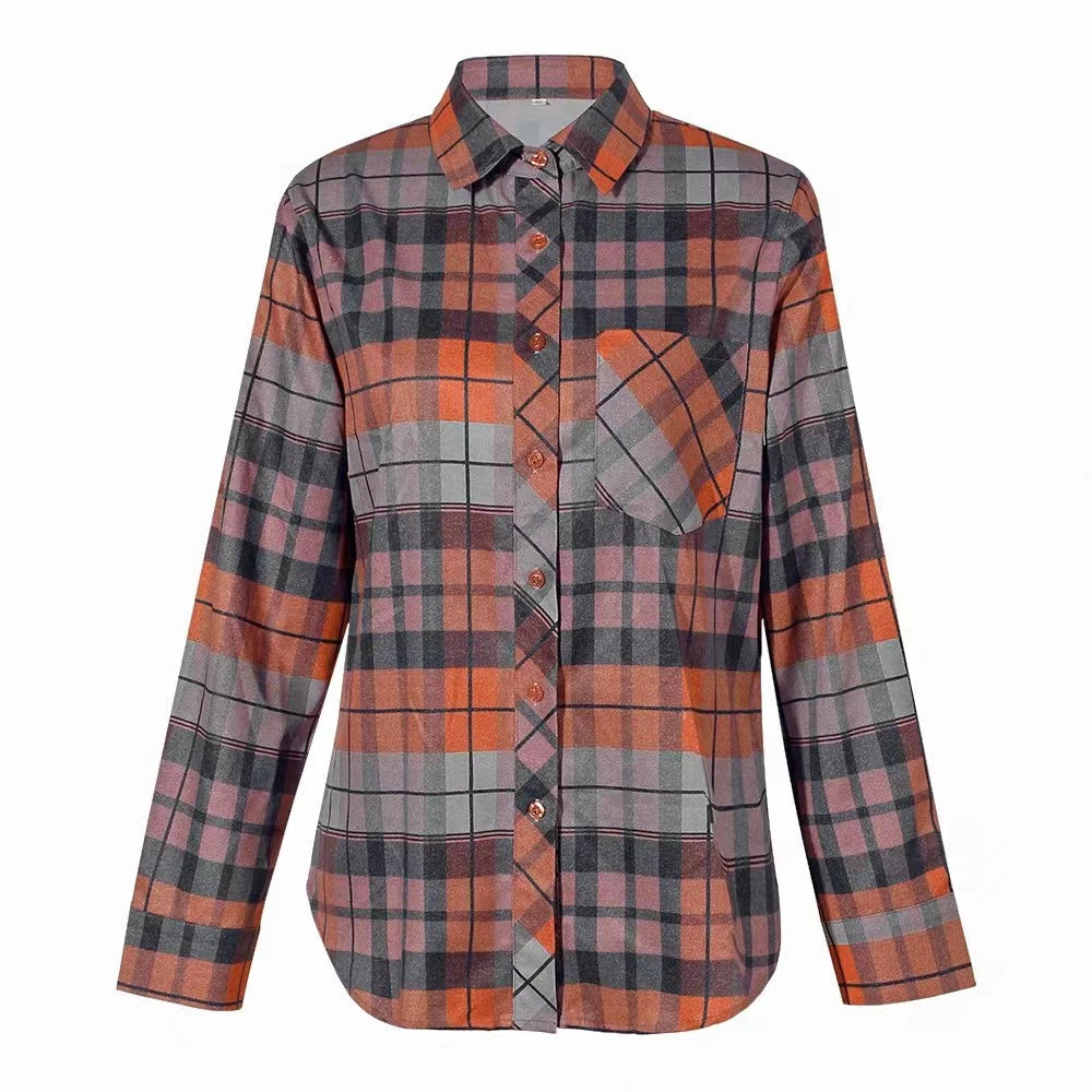 Plaid Basic Long Sleeve Casual Shirt Top Claire & Clara