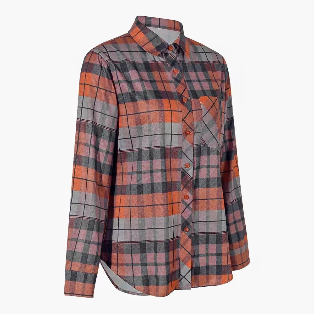 Plaid Basic Long Sleeve Casual Shirt Top Claire & Clara
