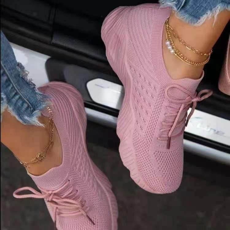 Polly Mesh Lace-Up Wedges Chunky Vulcanized Sneakers Shoes Claire & Clara