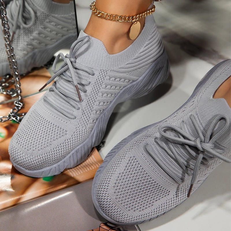 Polly Mesh Lace-Up Wedges Chunky Vulcanized Sneakers Shoes Claire & Clara