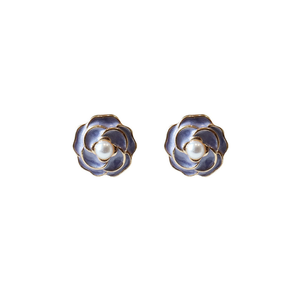 Purple Camellia Pearl Earrings Earrings Claire & Clara