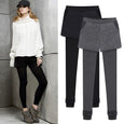 Quilted Fleece Fake Two-Piece Slimming Leggings Bottoms Claire & Clara