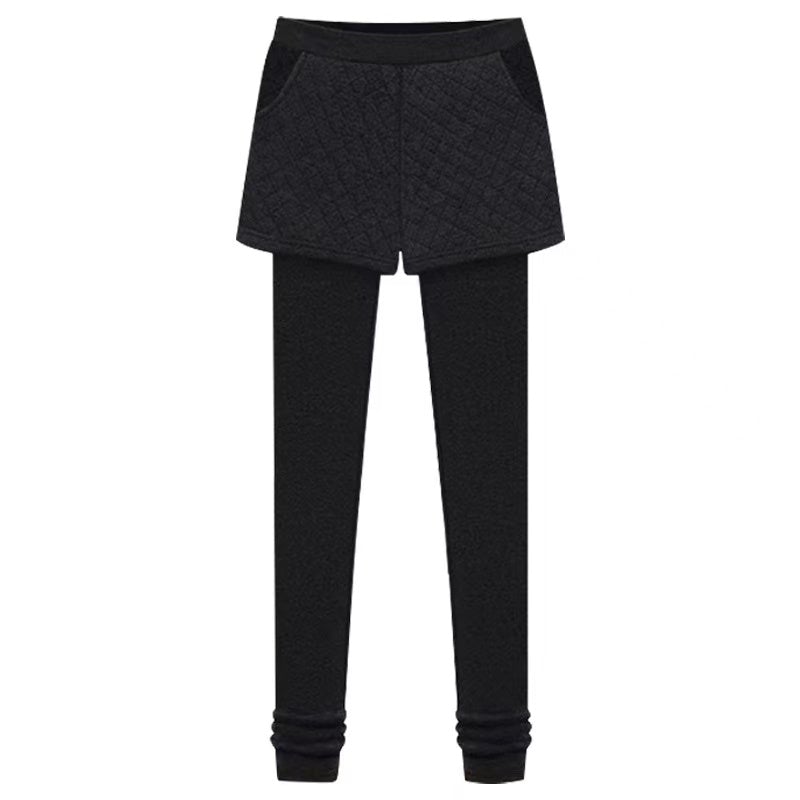 Quilted Fleece Fake Two-Piece Slimming Leggings Bottoms Claire & Clara Black US 4